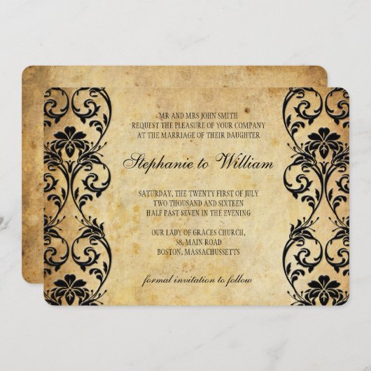 Faire-part de mariage Swirl sur Arrière - plan Vin (Devant / Derrière)