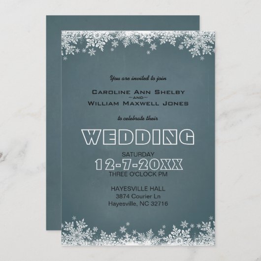 Faire-part de mariage tableau noir flocon de neige (Devant / Derrière)