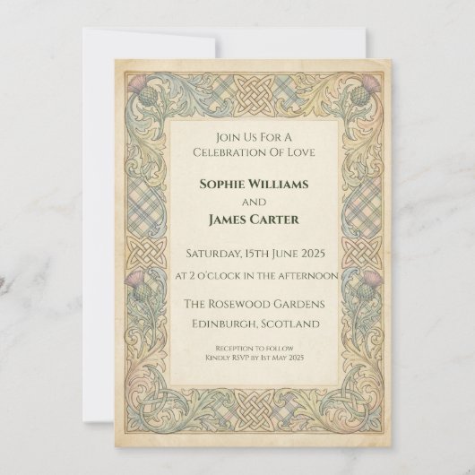 Faire-part de mariage Tartan Chardon Celtique (Devant)