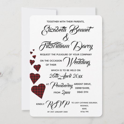 Faire-part de mariage Tartan rouge (Dos)