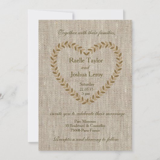 Faire-part de mariage taupe coeur zen rustique (Devant)