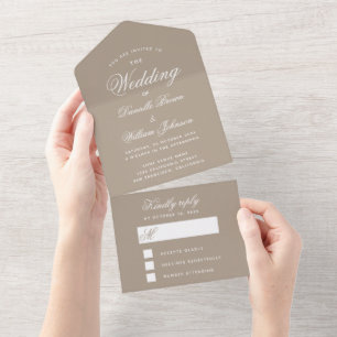 Faire-part de mariage Taupe simple et carte-répons