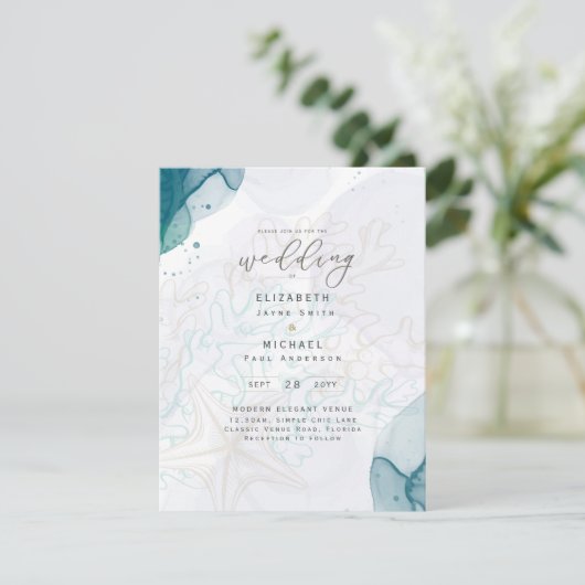 Faire-part de mariage Teal Gold Ocean Life Beach (Debout devant)
