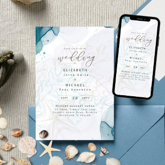 Faire-part de mariage Teal Gold Ocean Life Beach