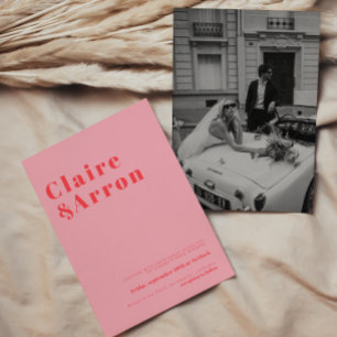 Faire-part de mariage tendance rose rouge