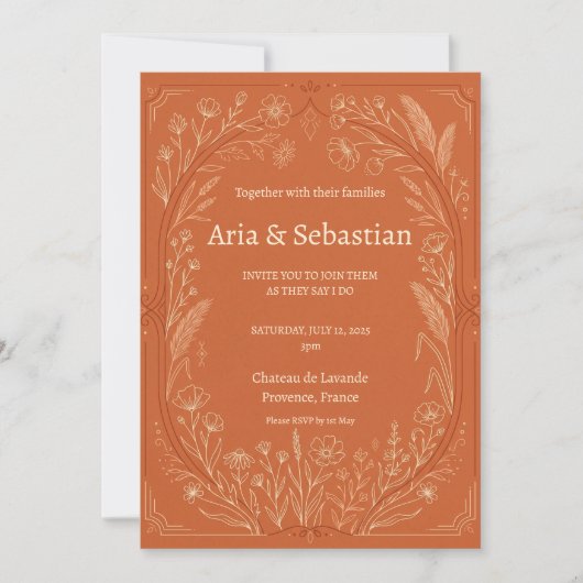 Faire-part de mariage Terracotta Paisley (Devant)