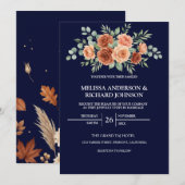 Faire-part de mariage Terracotta Rose Navy (Devant / Derrière)
