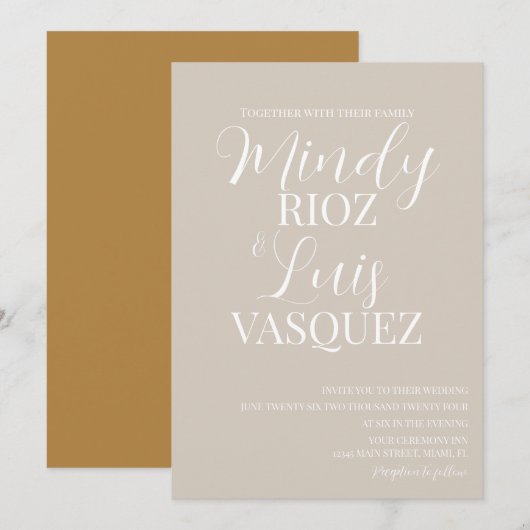 Faire-part de mariage Terre cuite beige écriture m (Devant / Derrière)