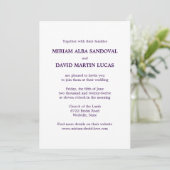 Faire-part de mariage texte violet formel minimali (Debout devant)