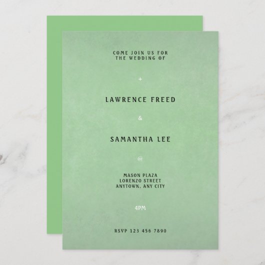 Faire-part de mariage texturé vert simple (Devant / Derrière)