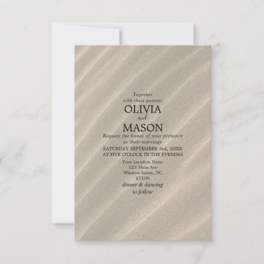 Faire-part de mariage texturée de sable de plage (Devant)