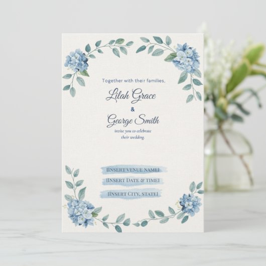 Faire-part de mariage The Blue Bloom Dusty Hydrang (Debout devant)