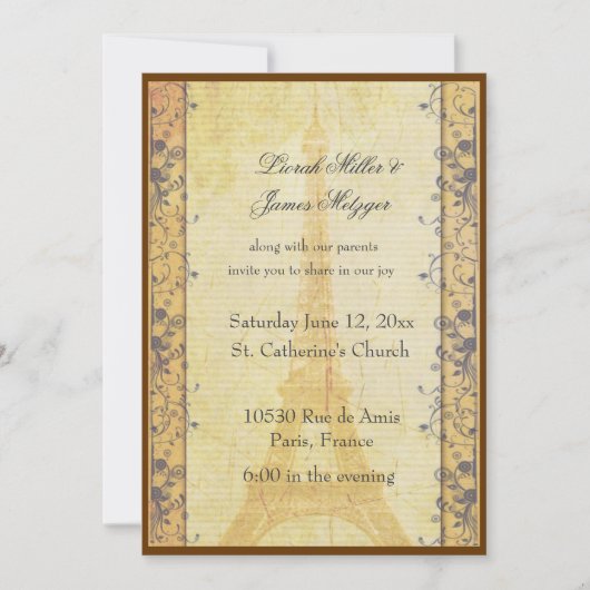 Faire-part de mariage thématique de Paris (Devant)