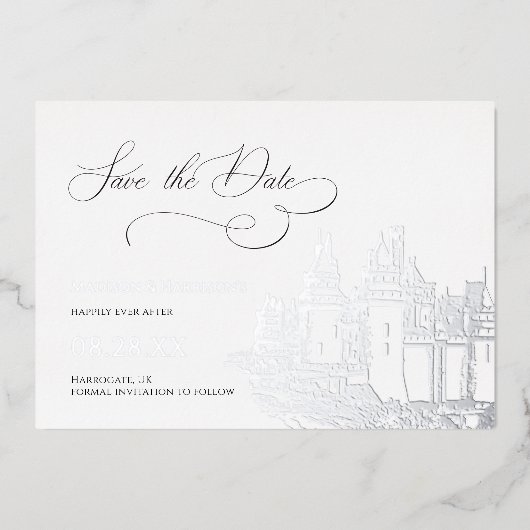 Faire-part de mariage thème château argent (Recto)