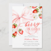 Faire-part de mariage thème fraise avec nœud rose (Devant)
