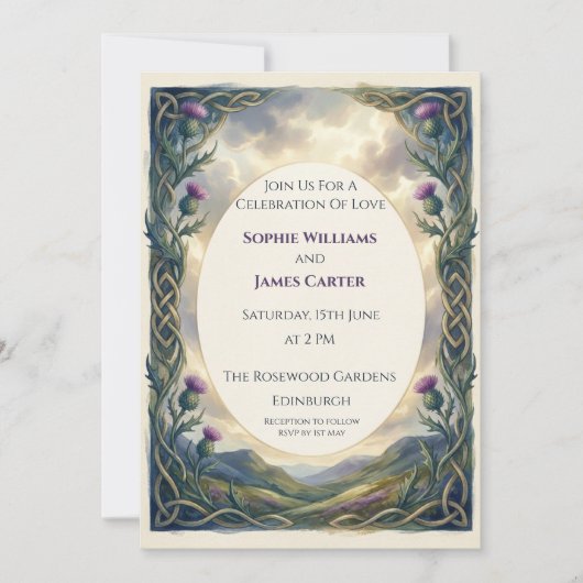 Faire-part de mariage Thistle Celtique Violet (Devant)