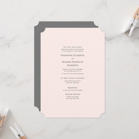 Faire-part de mariage Ticket Rose Élégant et Forme (Devant/Arrière en situation)