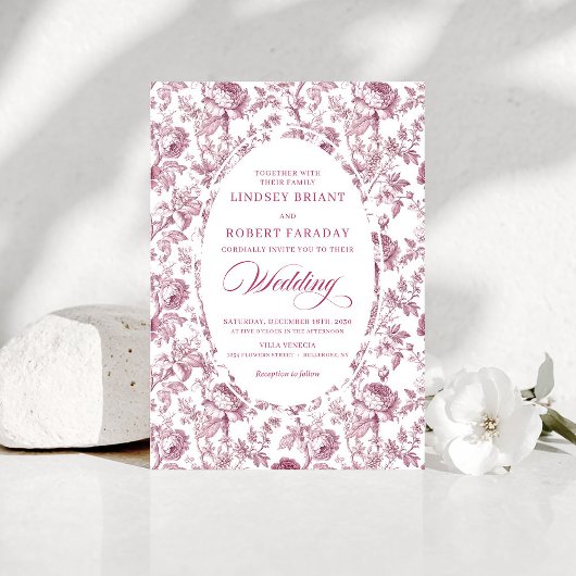 Faire-part de mariage Toile de Jouy rose vintage r