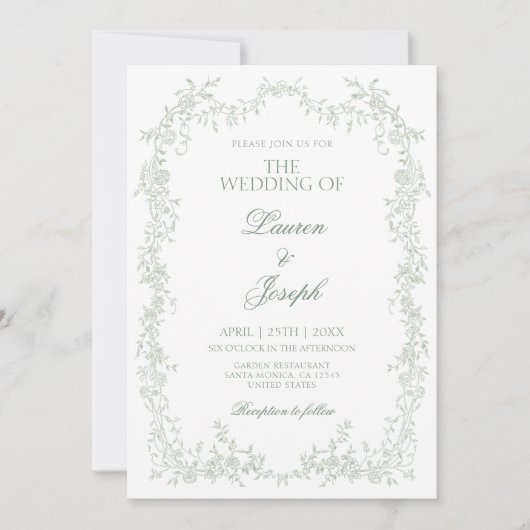 Faire-part de mariage Toile Vert Sage (Devant)