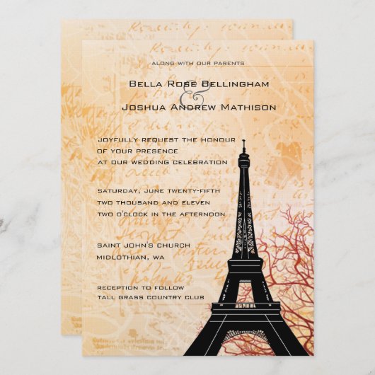 Faire-part de mariage tour Eiffel (Devant / Derrière)