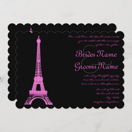 Faire-part de mariage Tour Eiffel Fuchsia (Devant / Derrière)