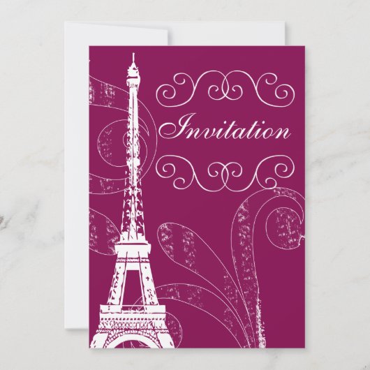 Faire-part de mariage Tour Eiffel Fuchsia (Devant)