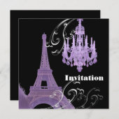 Faire-part de mariage Tour Eiffel Lustre Violet (Devant / Derrière)