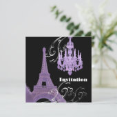Faire-part de mariage Tour Eiffel Lustre Violet (Debout devant)