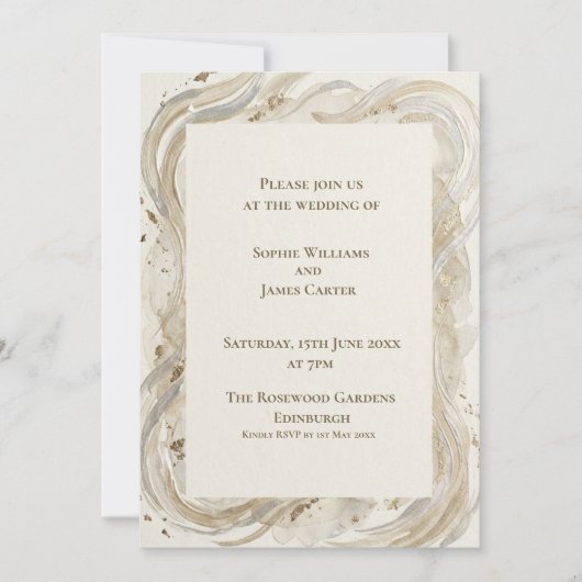 Faire-part de mariage tourbillon crème or (Devant)