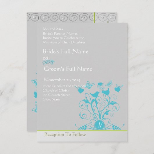 Faire-part de mariage tourbillon d'oiseaux (Devant / Derrière)