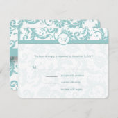 Faire-part de mariage Tourbillons Damassé Bleu Aqu (Devant / Derrière)