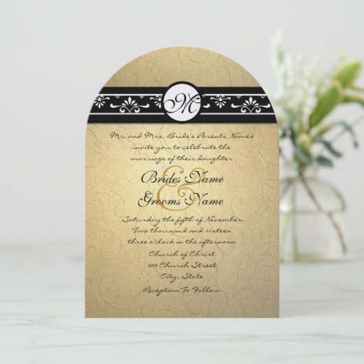 Faire-part de mariage Tourbillons de Damas or (Debout devant)