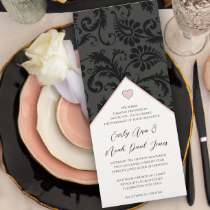 Faire-part de mariage Tourbillons de Damas rose pê