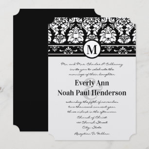 Faire-part de mariage Tourbillons en damas noir et