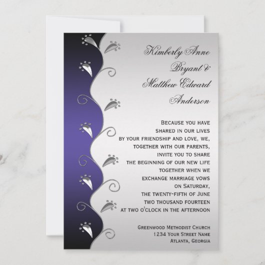 Faire-part de mariage tourbillons violet foncé et (Devant)