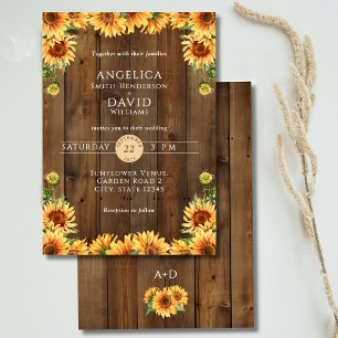 Faire-part de mariage tournesol en bois rustique