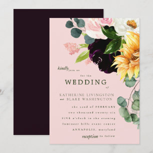Faire-part de mariage tournesol rose et burgundy