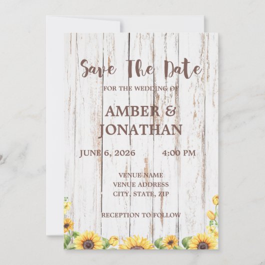 Faire-part de mariage Tournesol Rustique  (Devant)