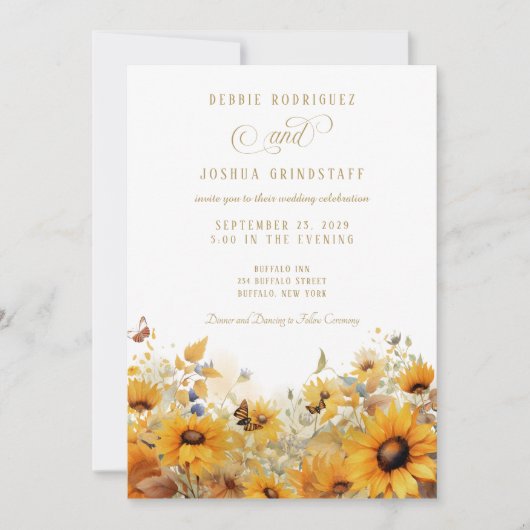 Faire-part de mariage Tournesols avec Papillons (Devant)