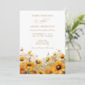 Faire-part de mariage Tournesols avec Papillons (Debout devant)