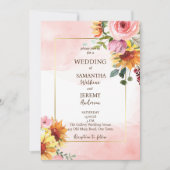 Faire-part de mariage tournesols et roses roses (Devant)