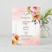 Faire-part de mariage tournesols et roses roses (Debout devant)