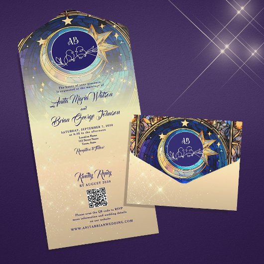 Faire-Part de Mariage Tout Compris Lune et Étoiles