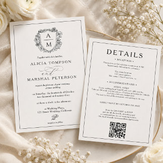 Faire-part de mariage tout-en-un à code QR Crête f