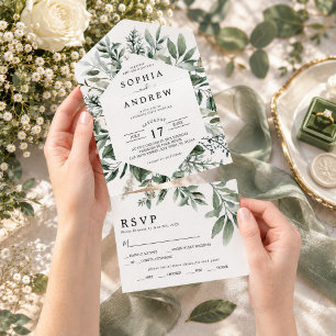 Faire-Part de Mariage Tout en Un à Feuillage de Ve