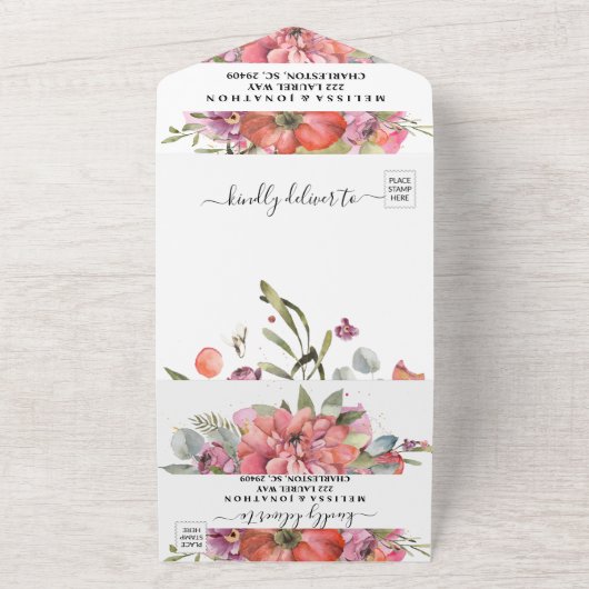 Faire-part de mariage tout-en-un à fleurs luxurian (Dehors)