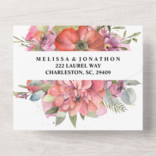 Faire-part de mariage tout-en-un à fleurs luxurian (Verso)