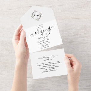 Faire-part de mariage tout-en-un à motif floral et