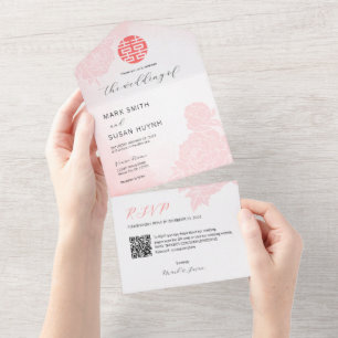 Faire-part de mariage tout-en-un aquarelle chinois