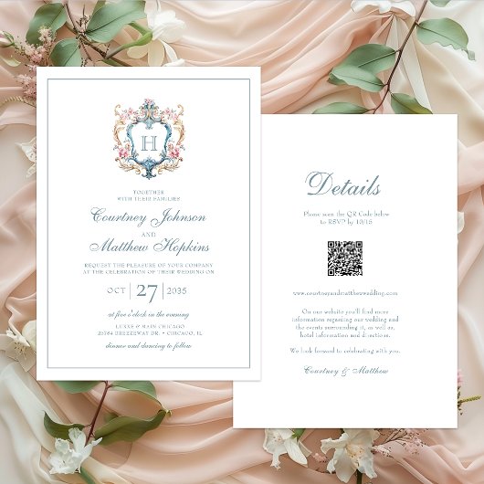Faire-part de mariage tout-en-un avec monogramme f